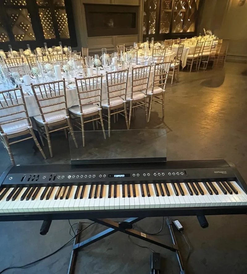 Piano setup at an elegant wedding venue